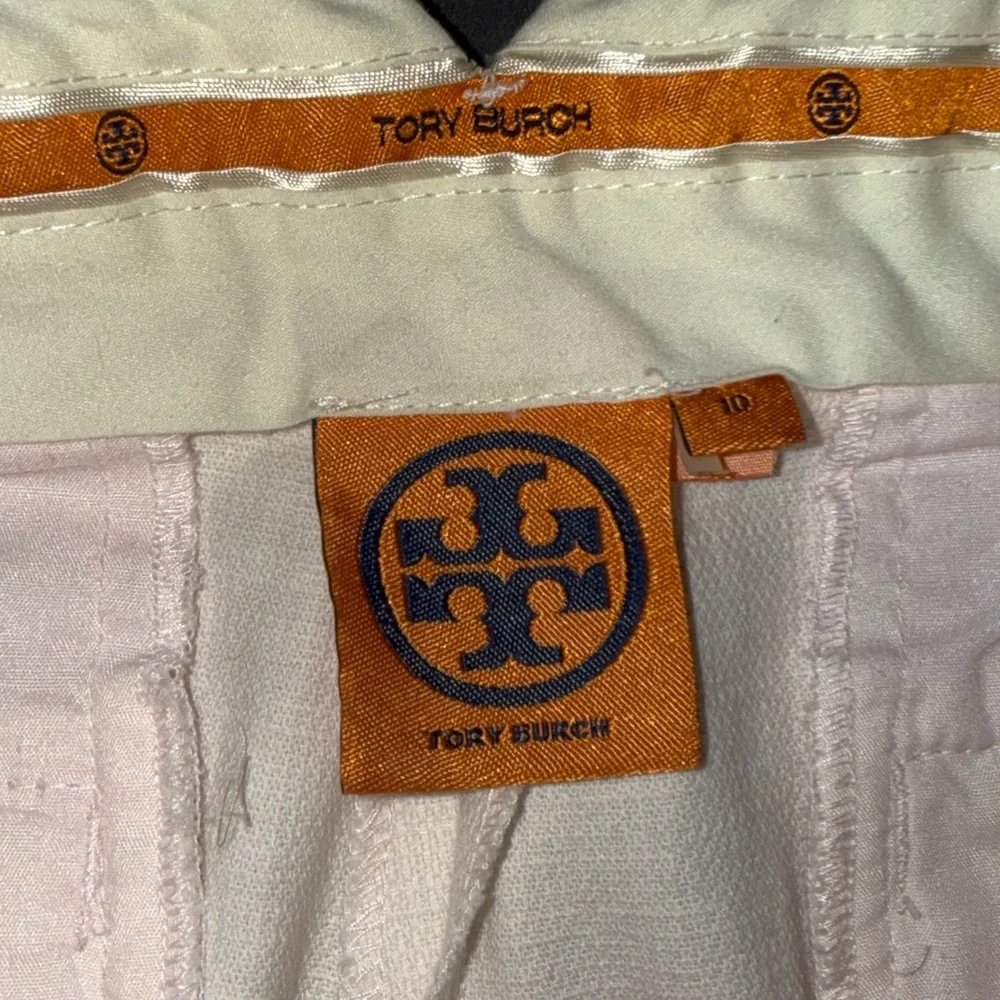 Tory Burch Pinky Ivory Stretch Cotton Ankle Pants Sz 10 Tailored Cropped Trouser